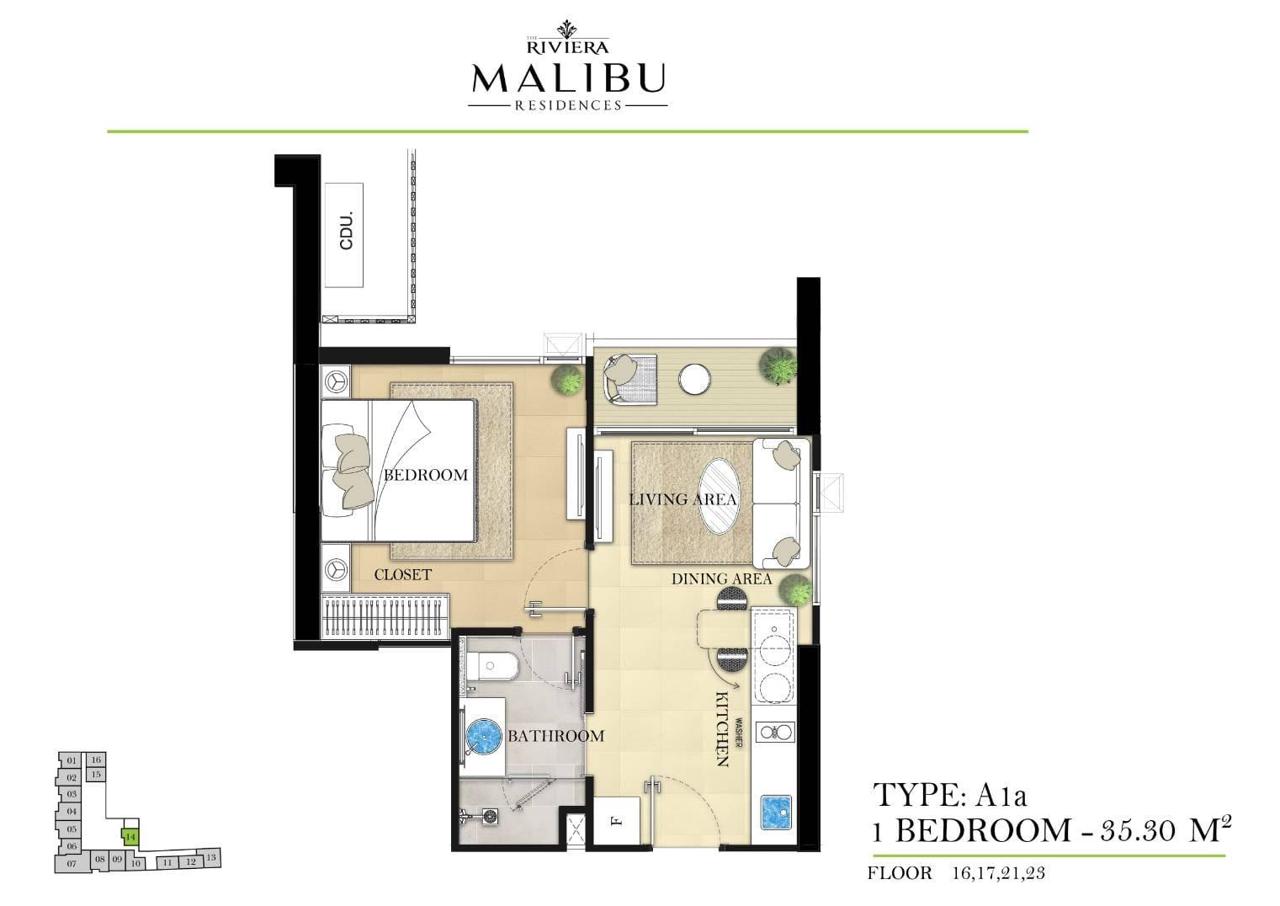 1-спальная квартира 35 м² в The Riviera Malibu — фото 11