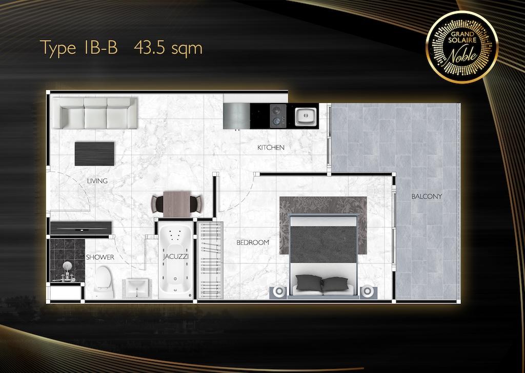 1-спальная квартира 43,5 м² в Grand Solaire Pattaya — фото 1