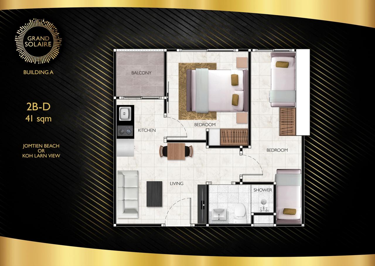 2-спальная квартира 41 м² в Grand Solaire Pattaya — фото 1