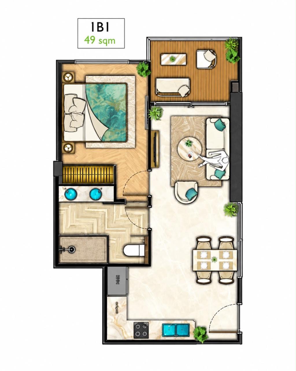 1-спальная квартира 49 м² в The Riviera Palm Beach Wongamat — фото 6